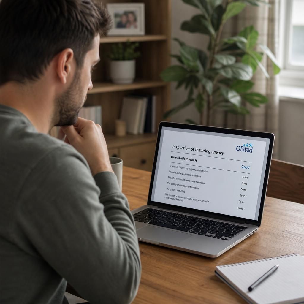 Person reviewing an Ofsted inspection report on a laptop