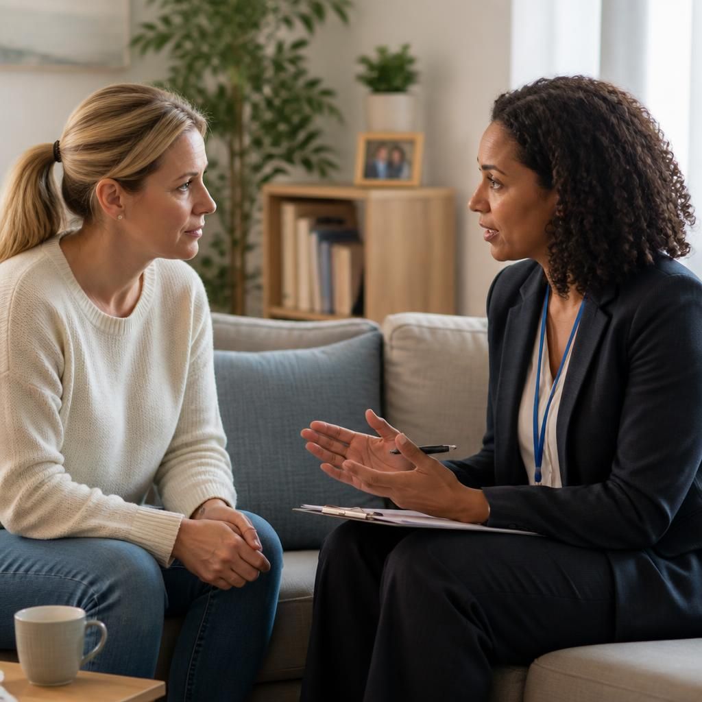 Foster carer discussing a child’s placement plan with a social worker