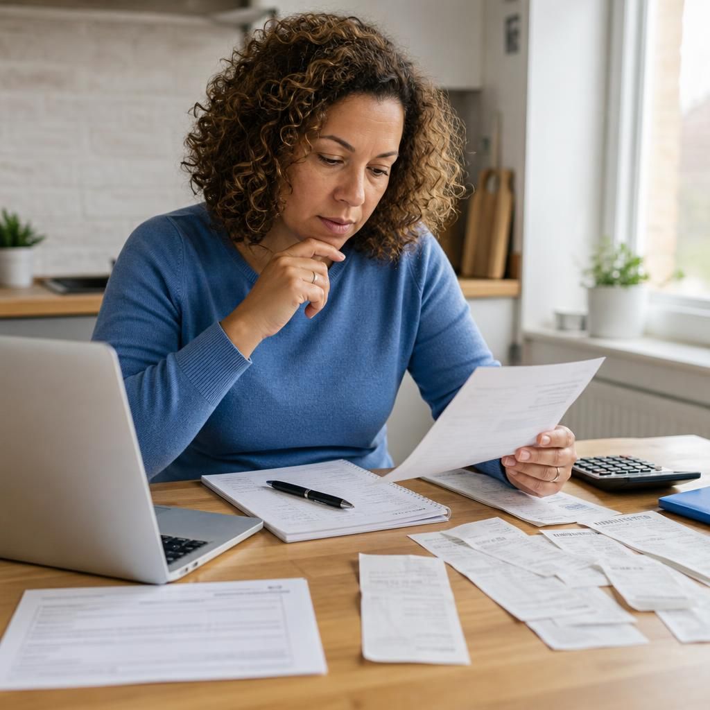 Person reviewing a private fostering payment agreement alongside household expense receipts