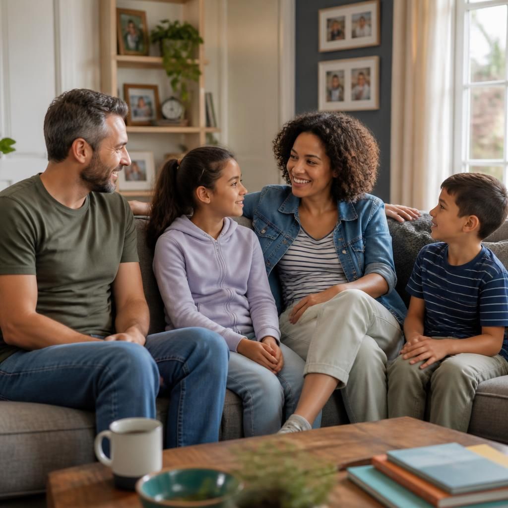 Family members spending relaxed time together at home