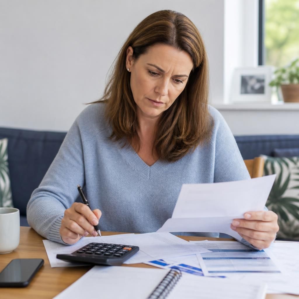 Person reviewing a fostering allowances document with a calculator and household budget