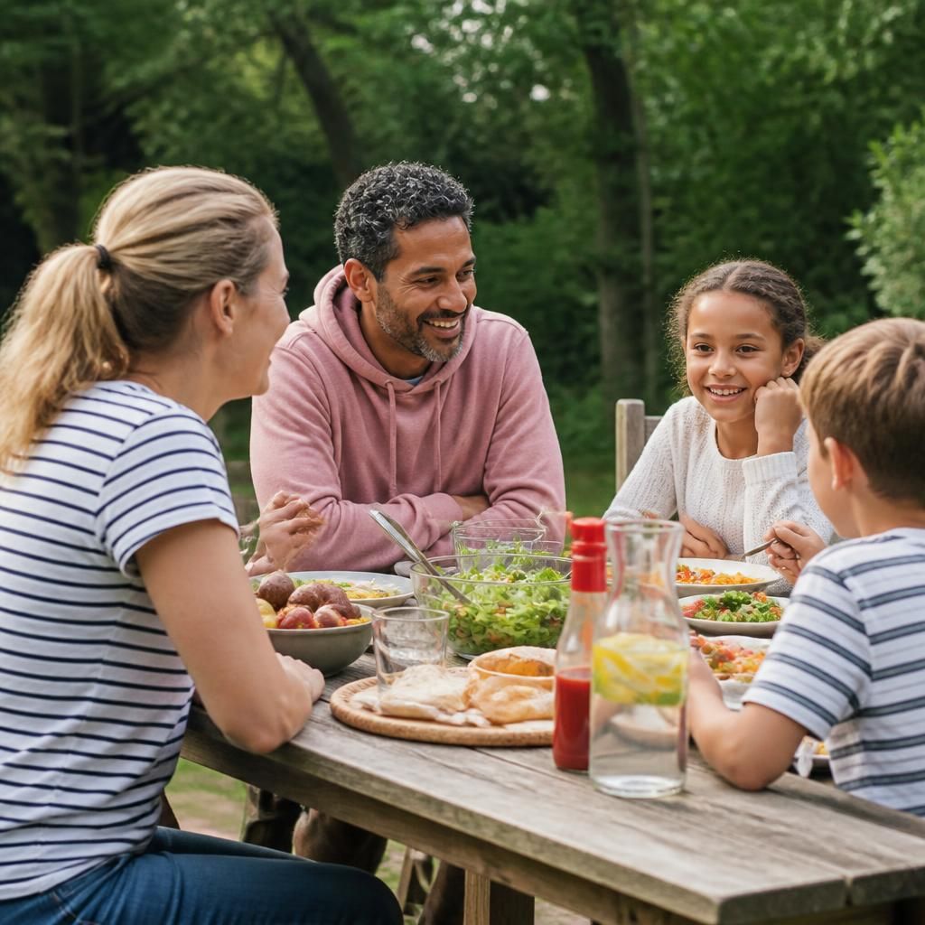 Adults and children spending time together outdoors