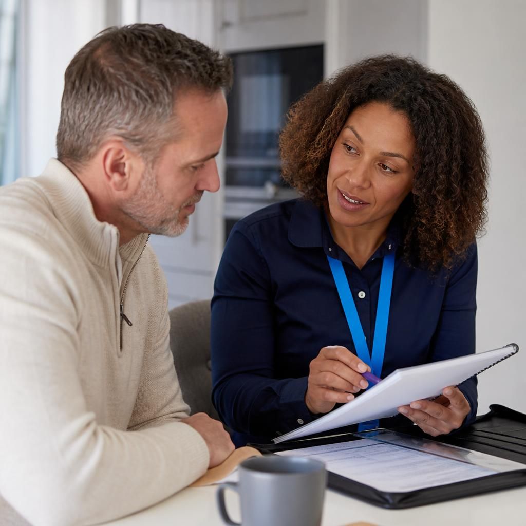 Supported lodgings host discussing training materials with a supervising professional