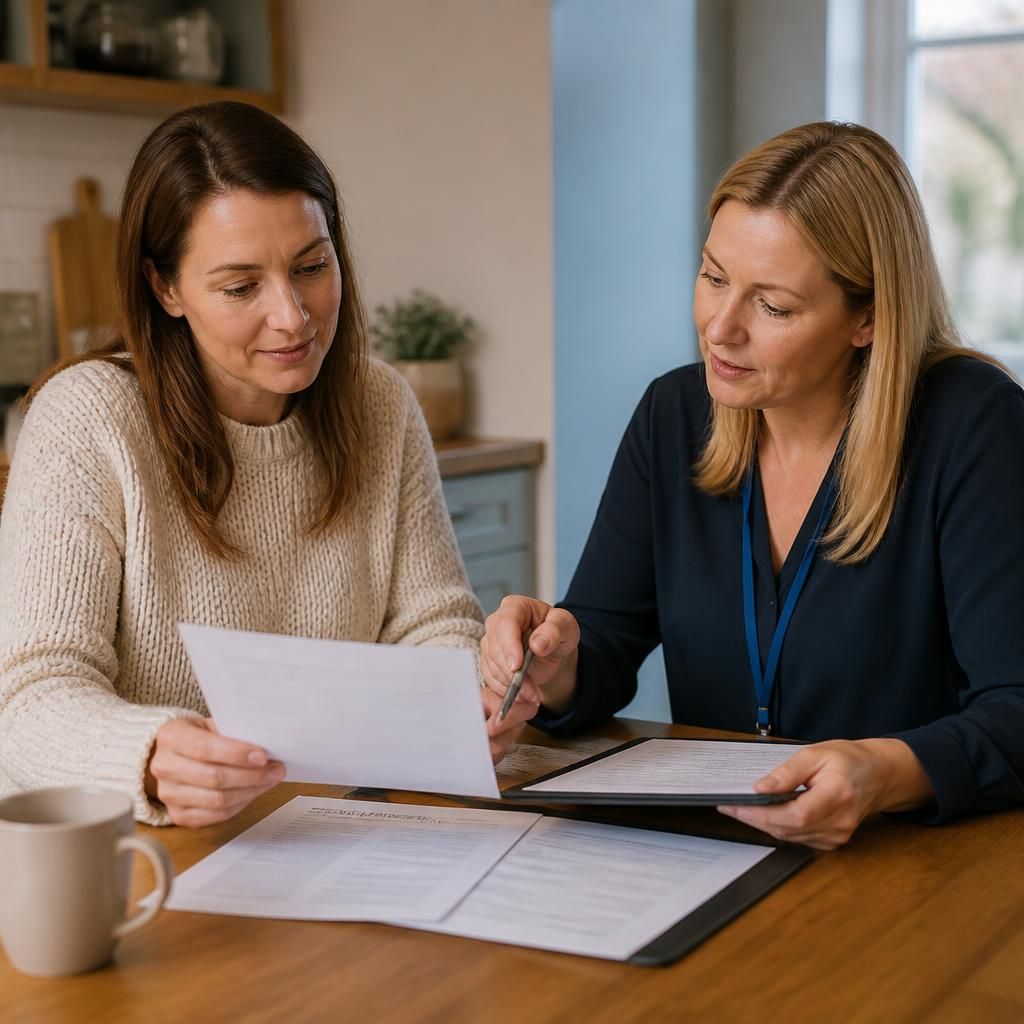 Foster carer and social worker reviewing placement payment documents