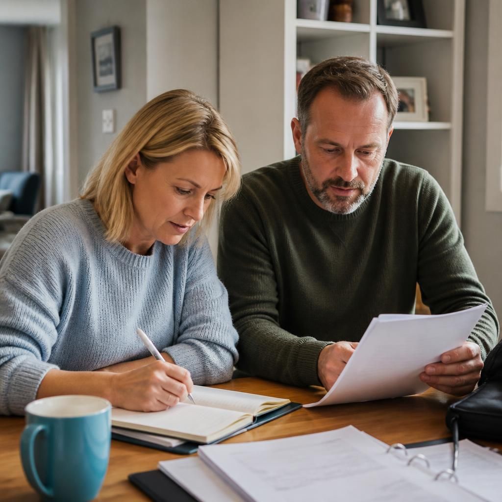 Foster carers checking notes and records after a temporary placement