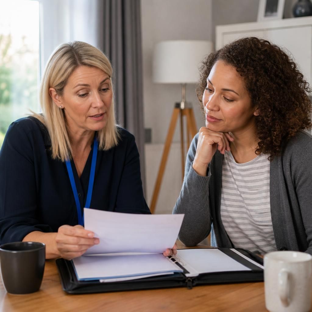 Foster carer and social worker reviewing placement information together
