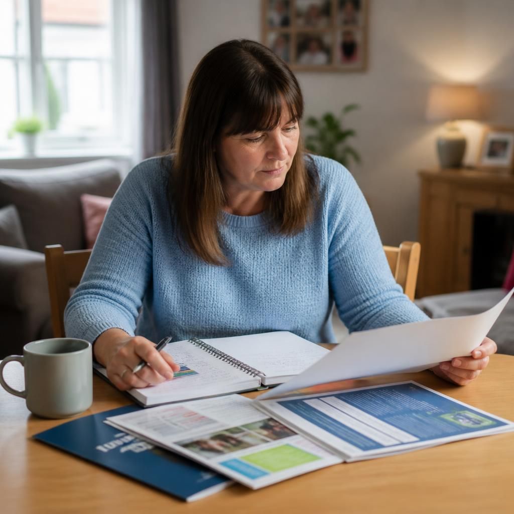 Kinship carer reviewing a safeguarding checklist and local authority guidance at home