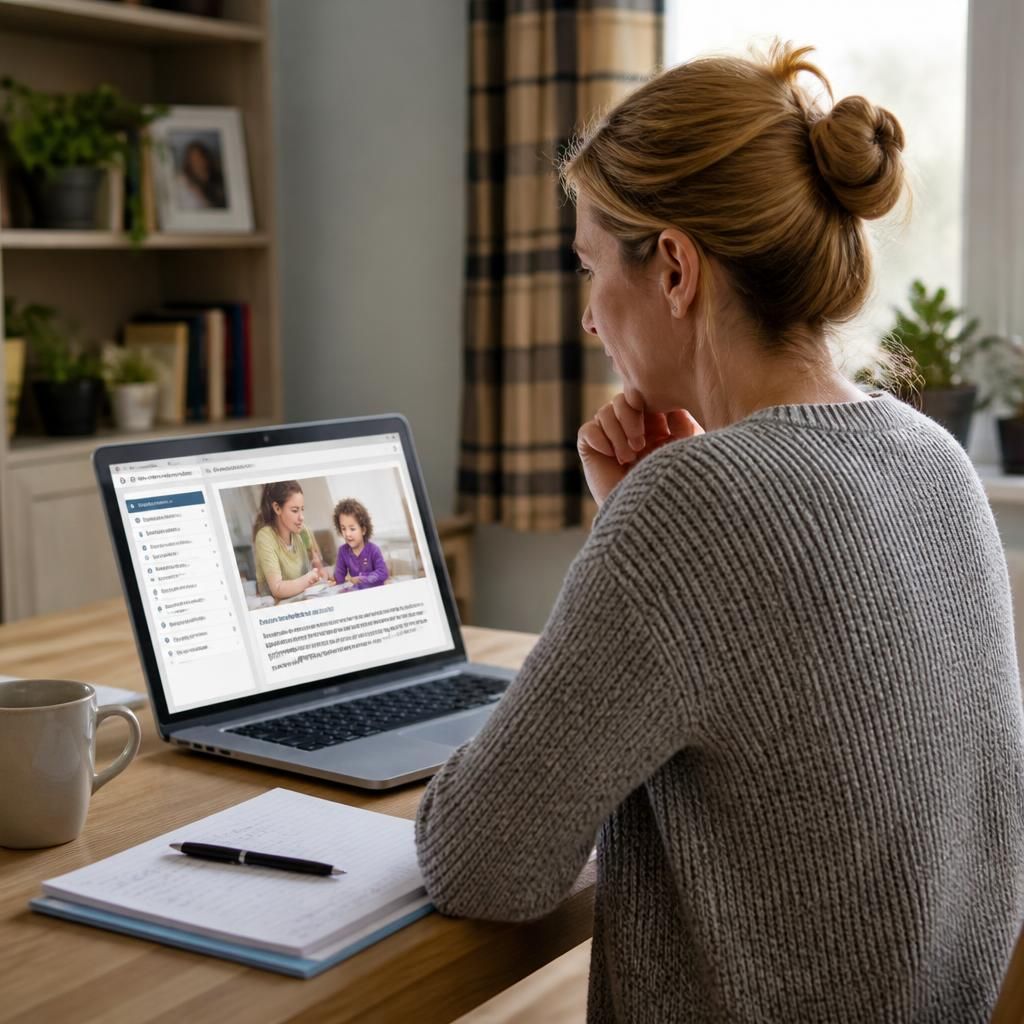 Foster carer completing an online training module on a laptop