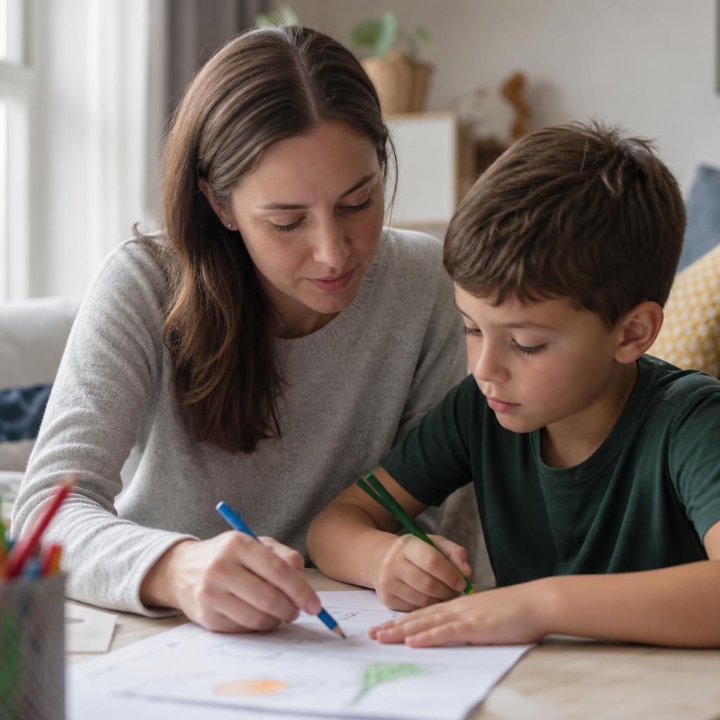 Adult supporting a child during a calm activity