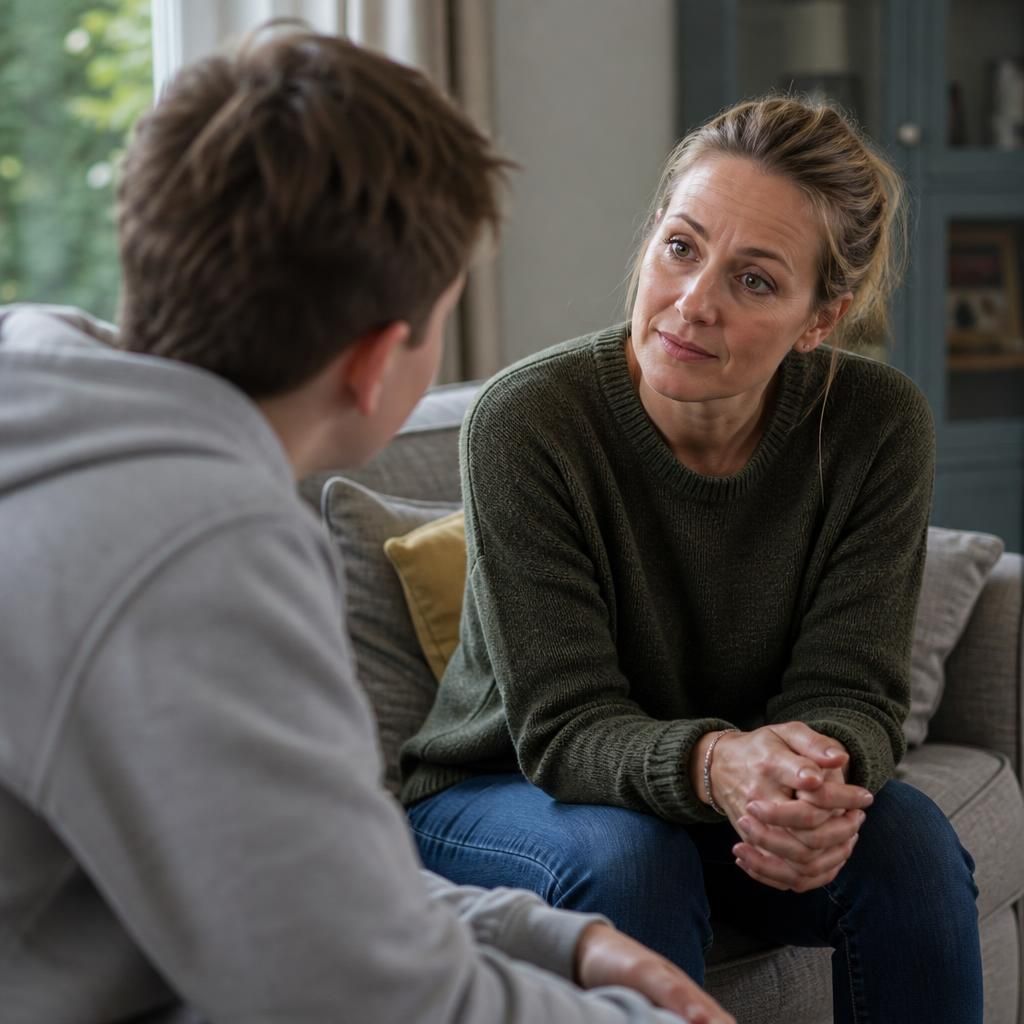 Foster carer listening carefully during a conversation at home