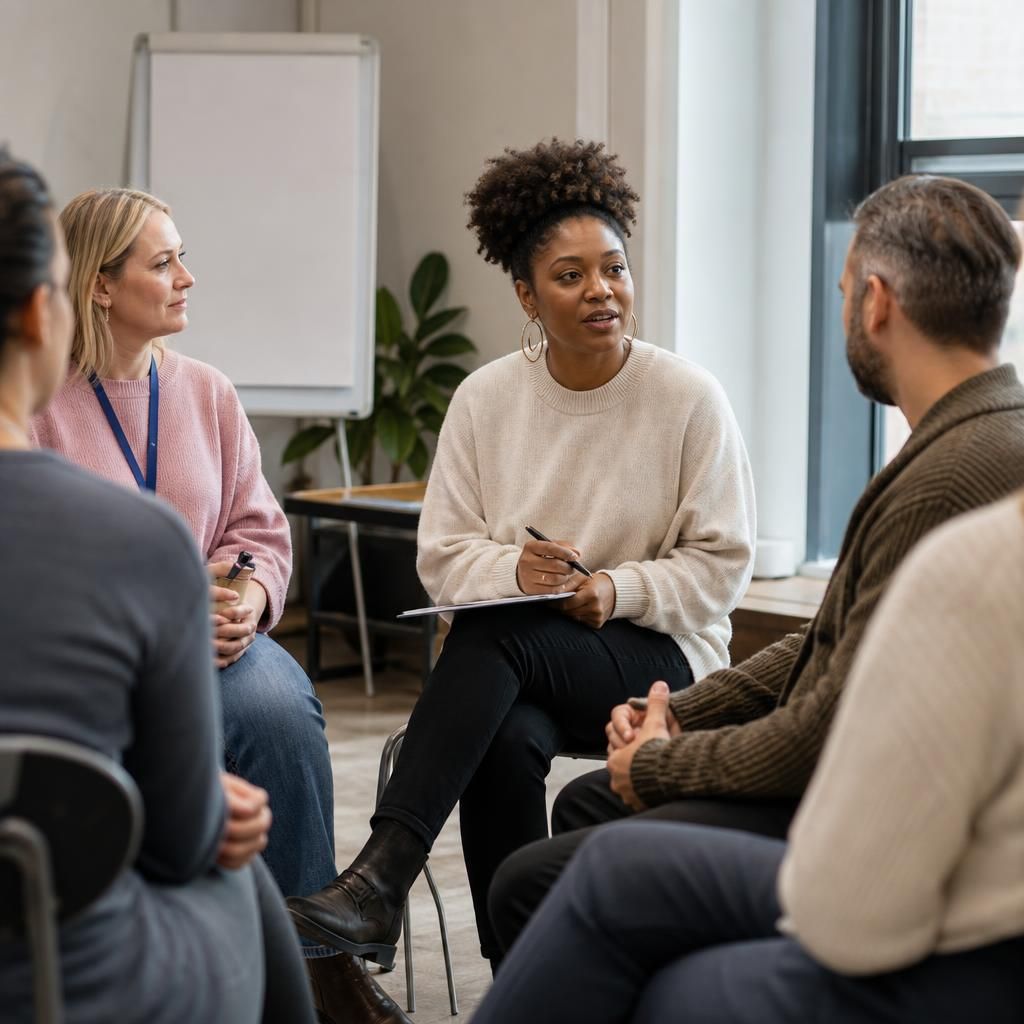 Prospective foster carers taking part in a group training discussion