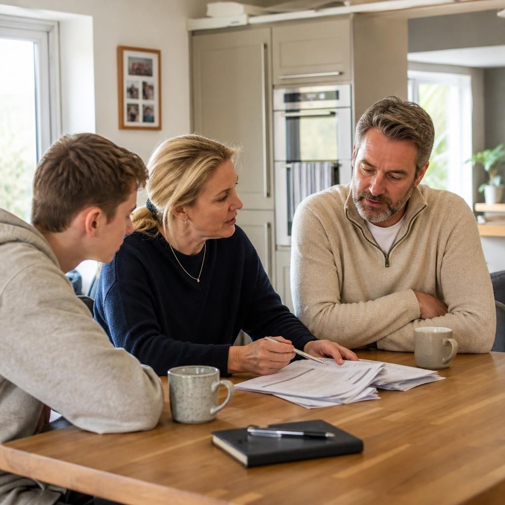 Family reviewing plans together around a table
