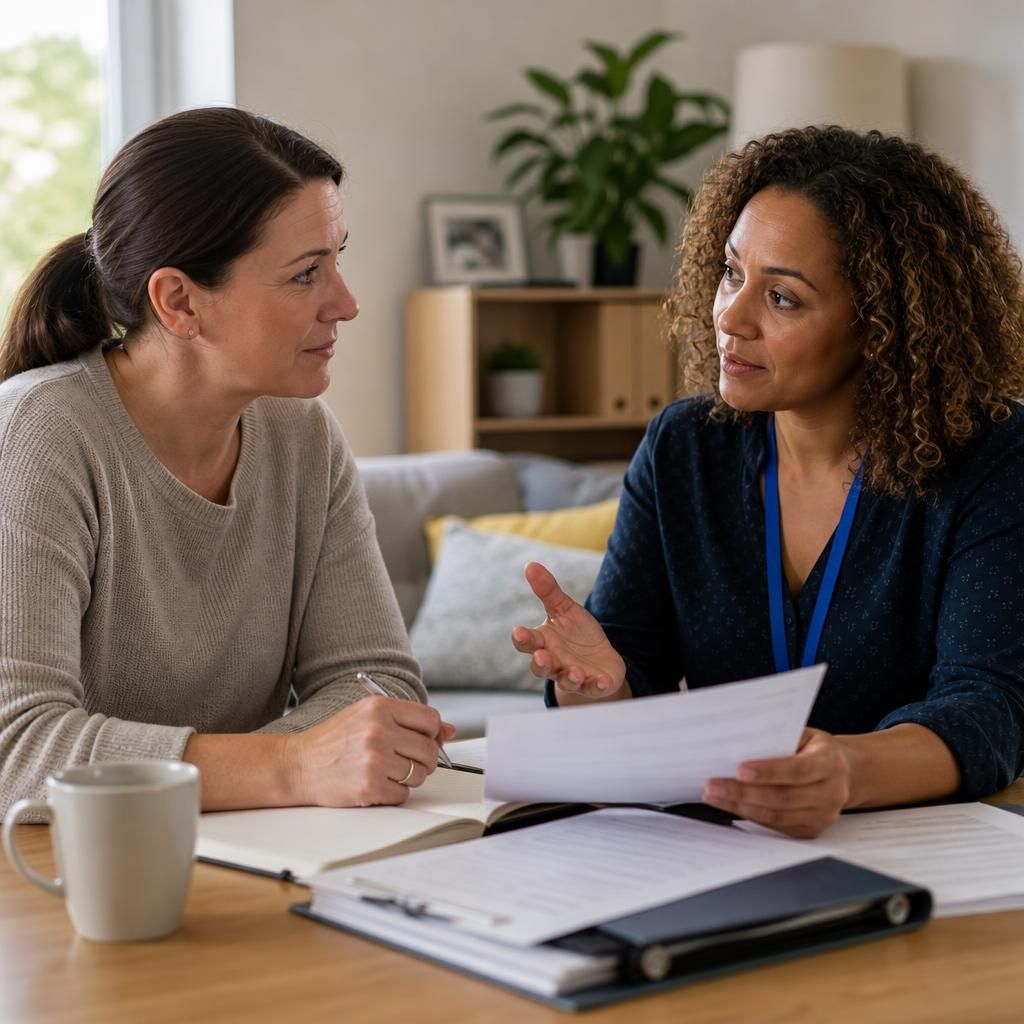 Foster carer discussing placement plans with a supervising social worker
