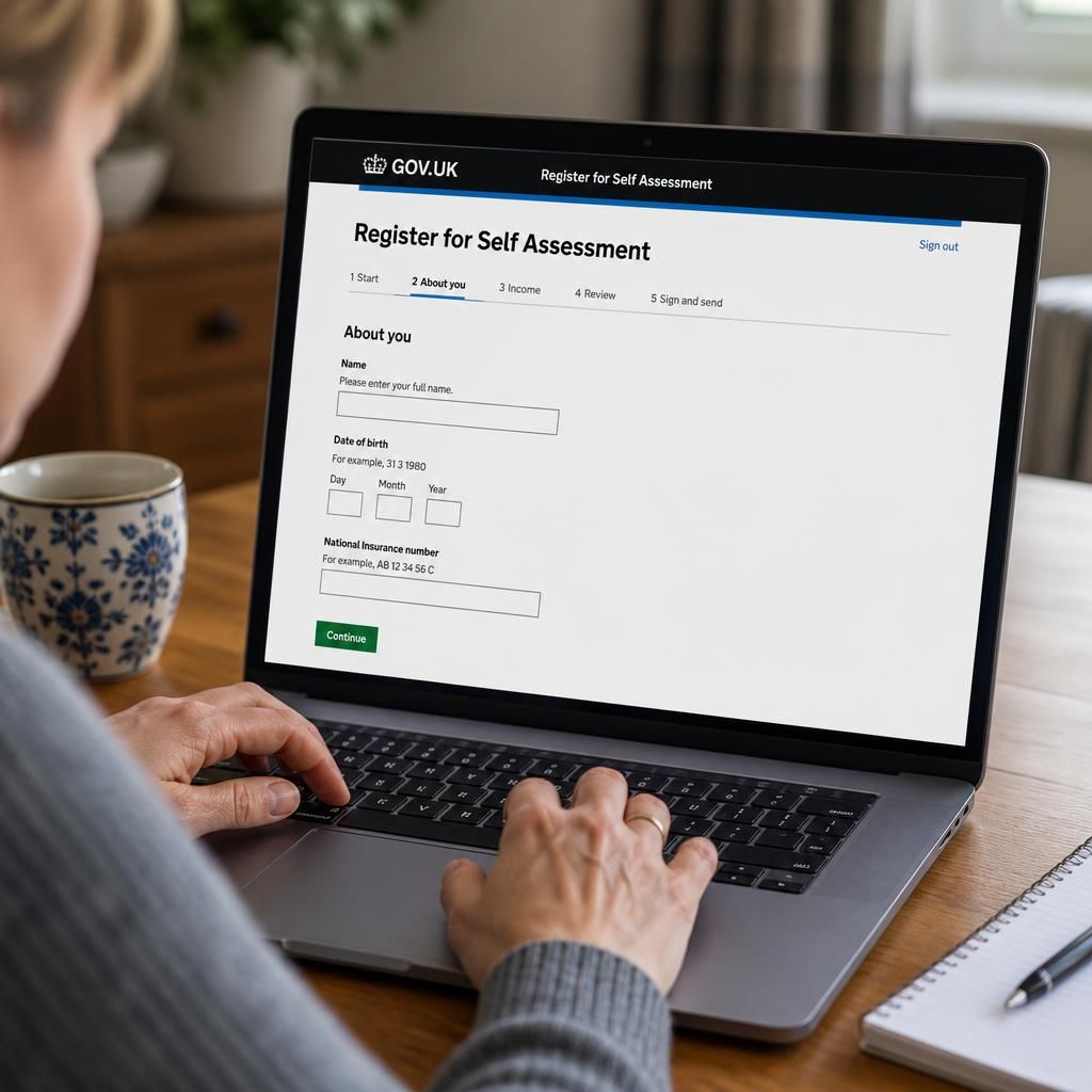 Person completing an online HMRC Self Assessment registration form