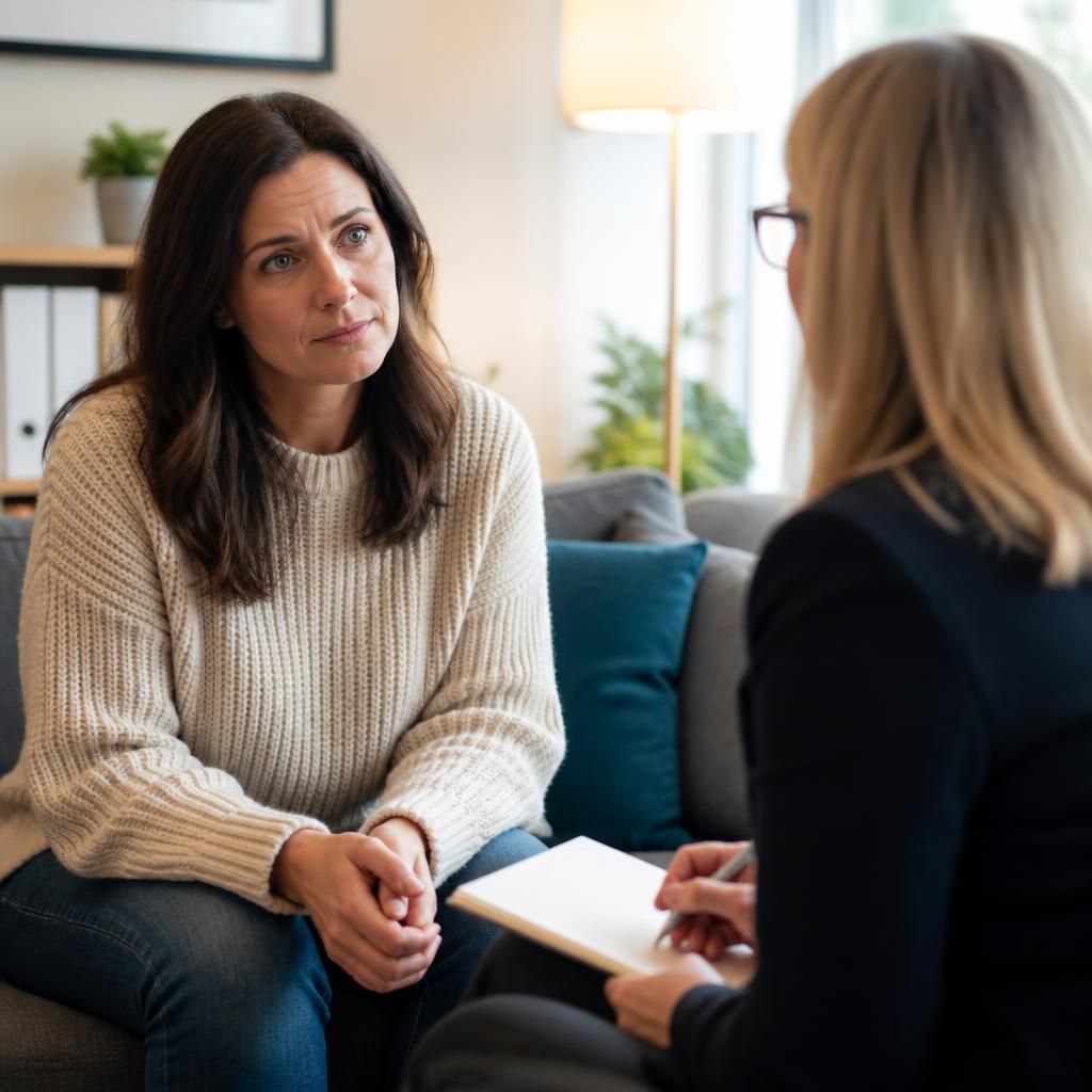Single foster carer discussing their circumstances with a social worker