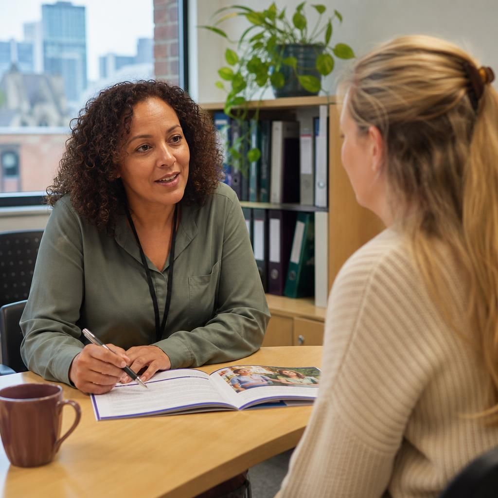 Foster carer speaking with an agency adviser about fostering in Birmingham