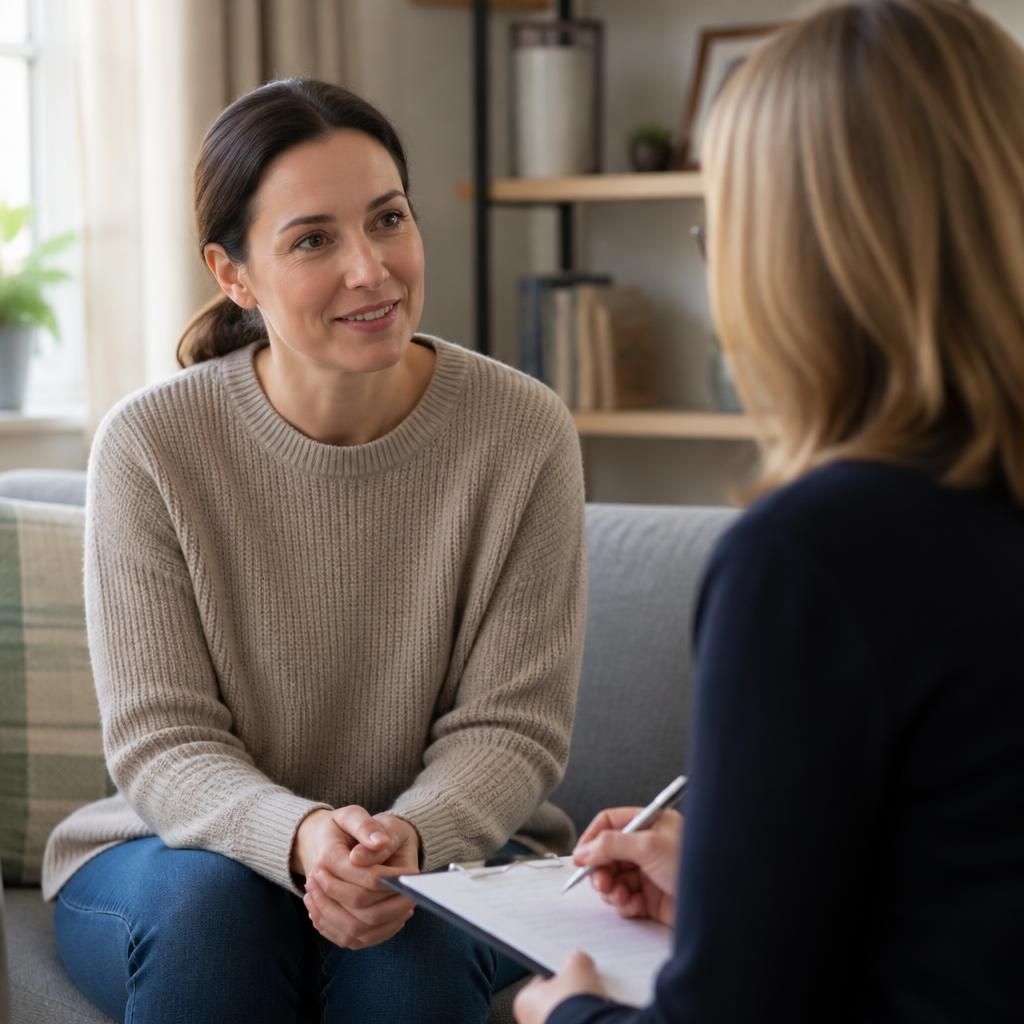 Prospective foster carer discussing their experience with an assessing social worker
