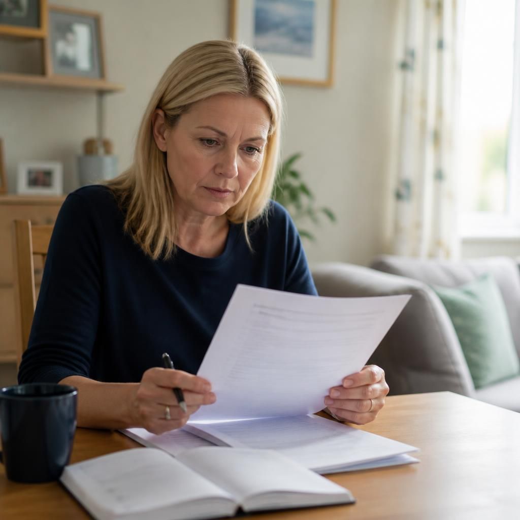 Foster carer reviewing a written payment agreement at home