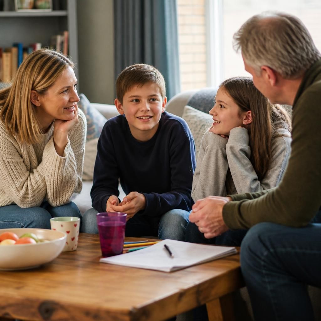Family members reflecting together after a shared activity