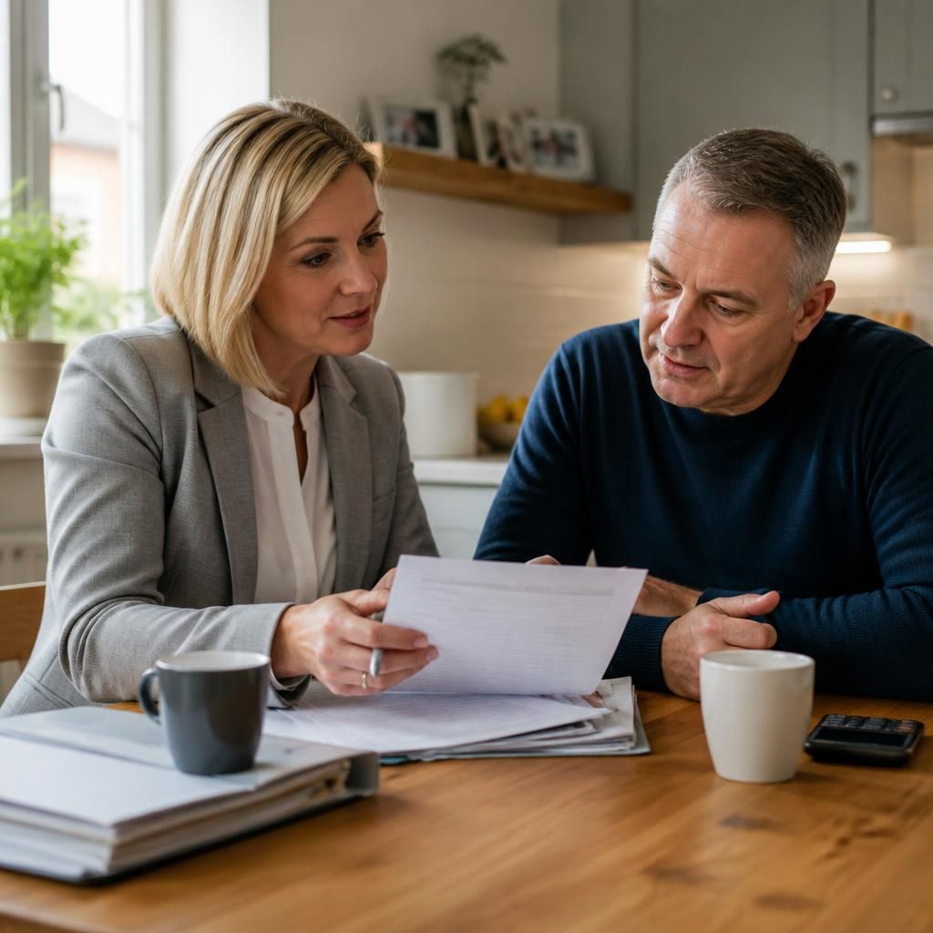 Foster carer reviewing payment documents with a social worker