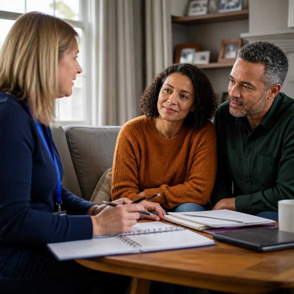 Foster carer discussing a training plan with a social care professional