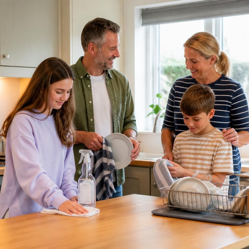 Family working together on a household activity
