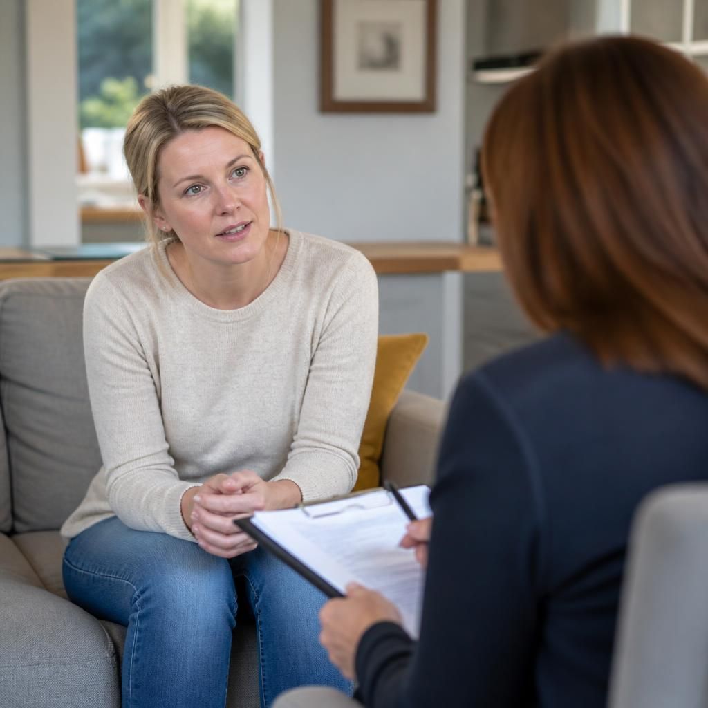 Foster carer speaking with a social worker during a home assessment
