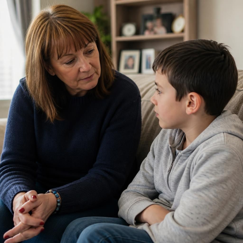 Kinship carer listening to a child during a quiet conversation