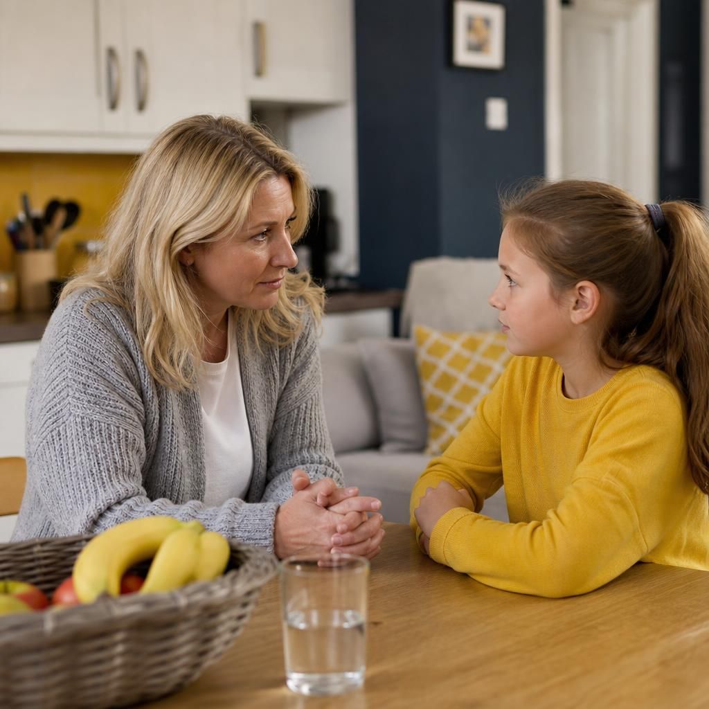Foster carer and child discussing household safety rules