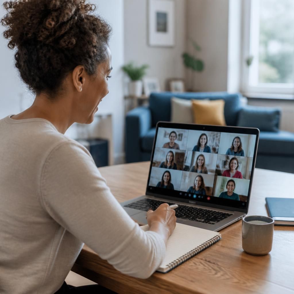 Prospective foster carer taking part in an online training session on a laptop
