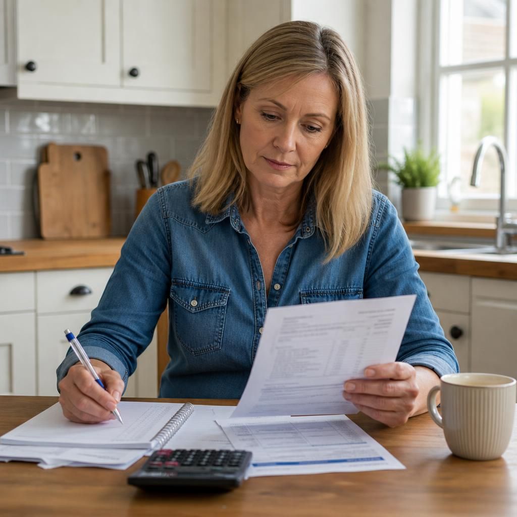 Foster carer reviewing household expenses and fostering allowance information