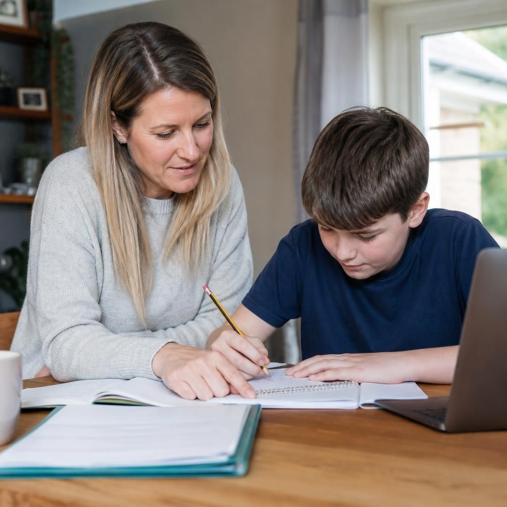Foster carer helping a child with a daily activity at home