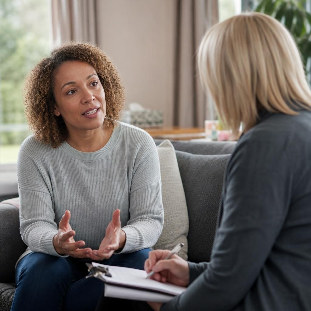 Foster carer speaking with a social worker at home
