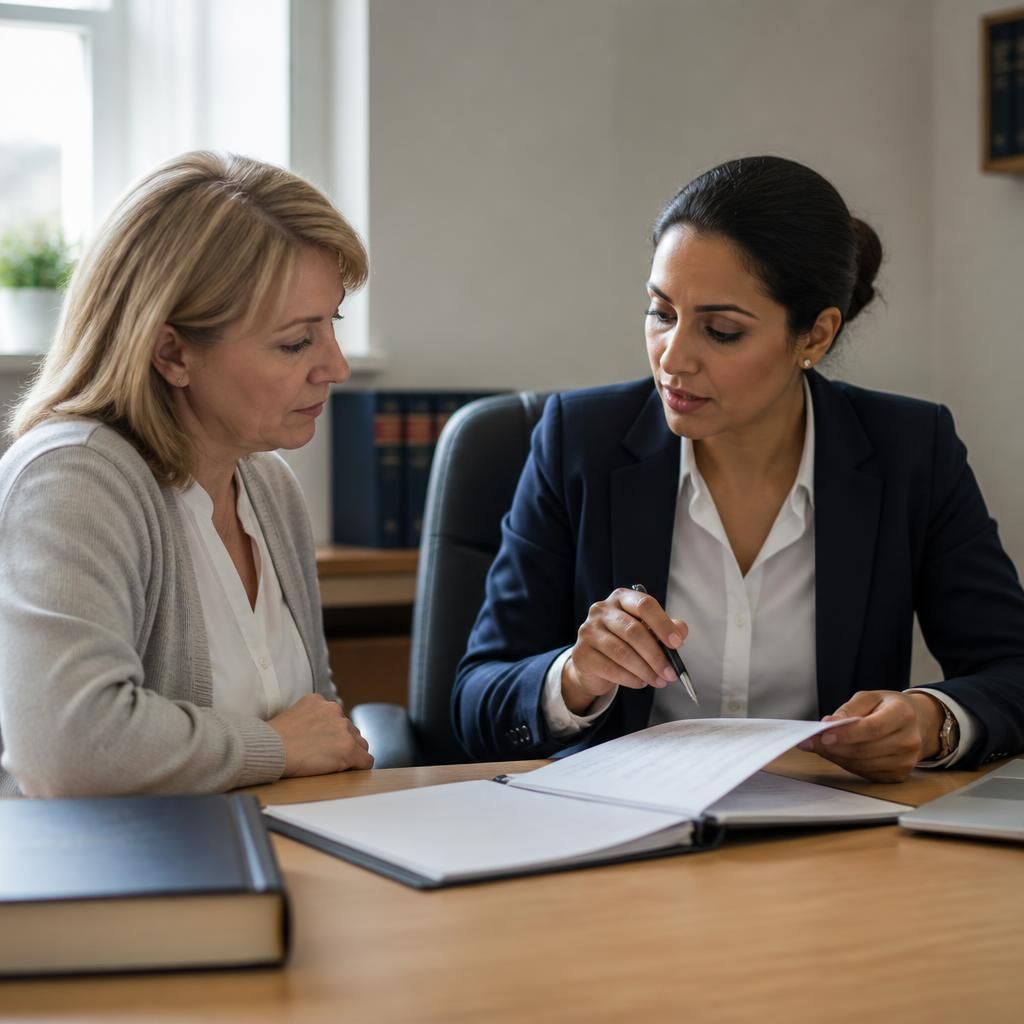 Foster carer reviewing legal documents with a solicitor