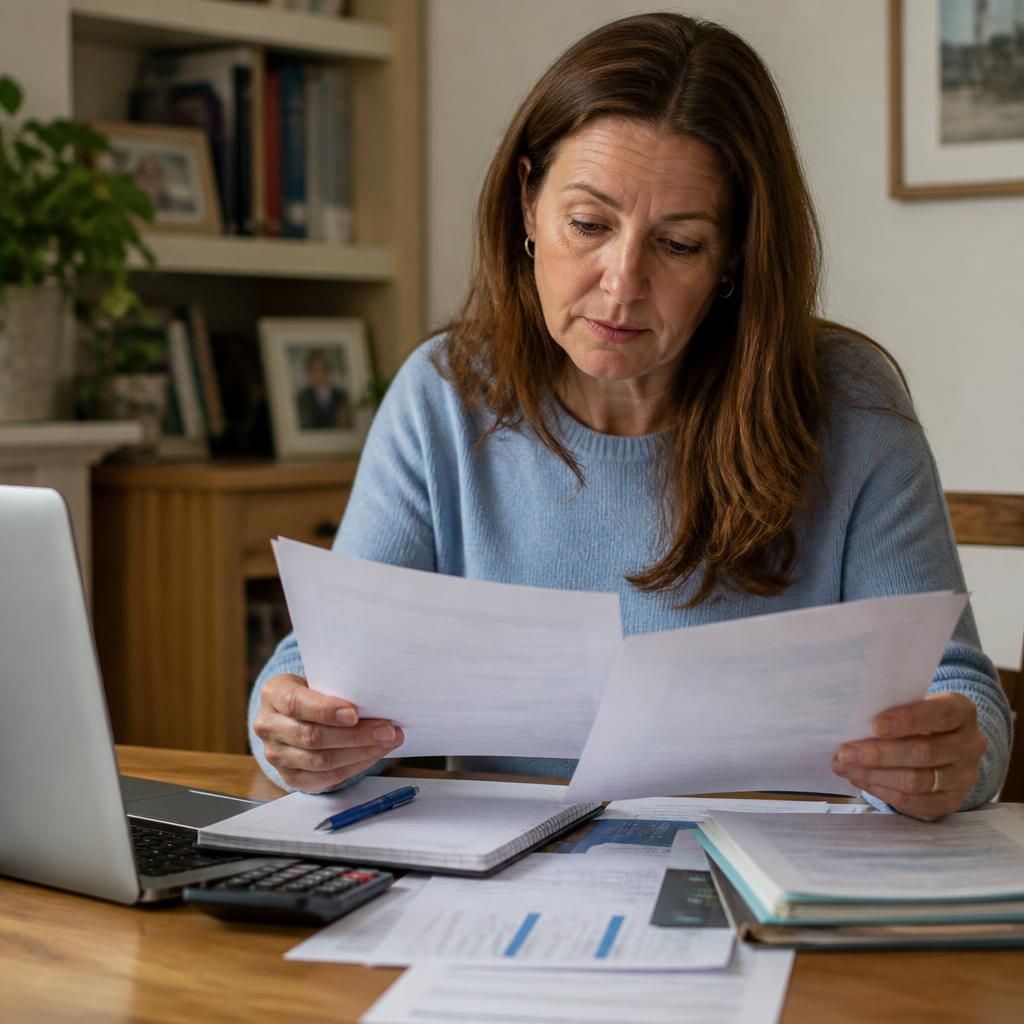 Foster carer reviewing allowance information and household budget documents