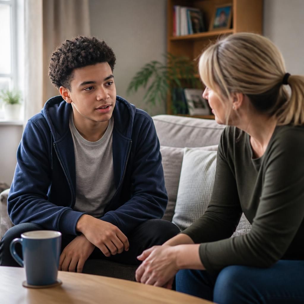Teenager talking with a foster carer at home