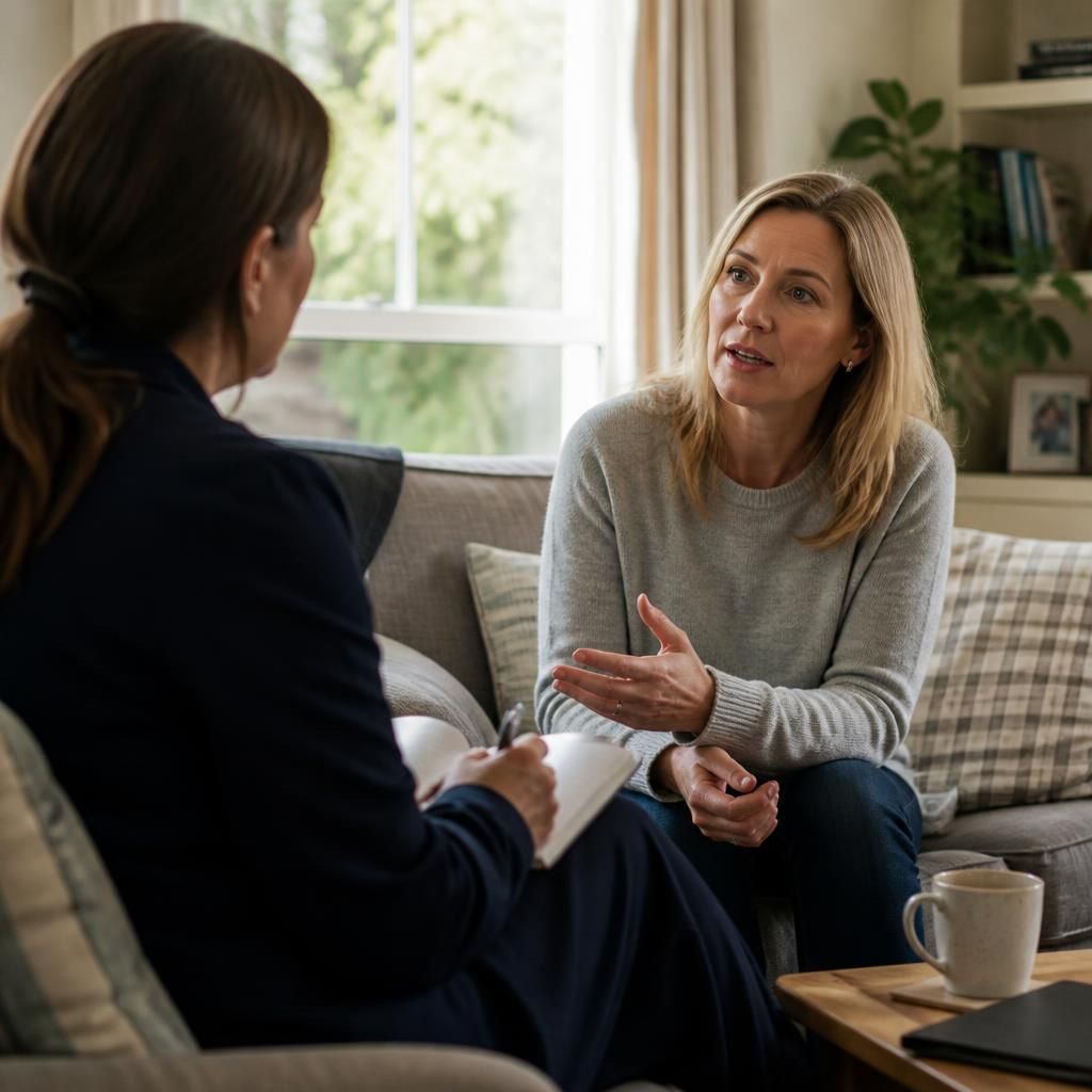 Foster carer speaking with an assessing social worker at home