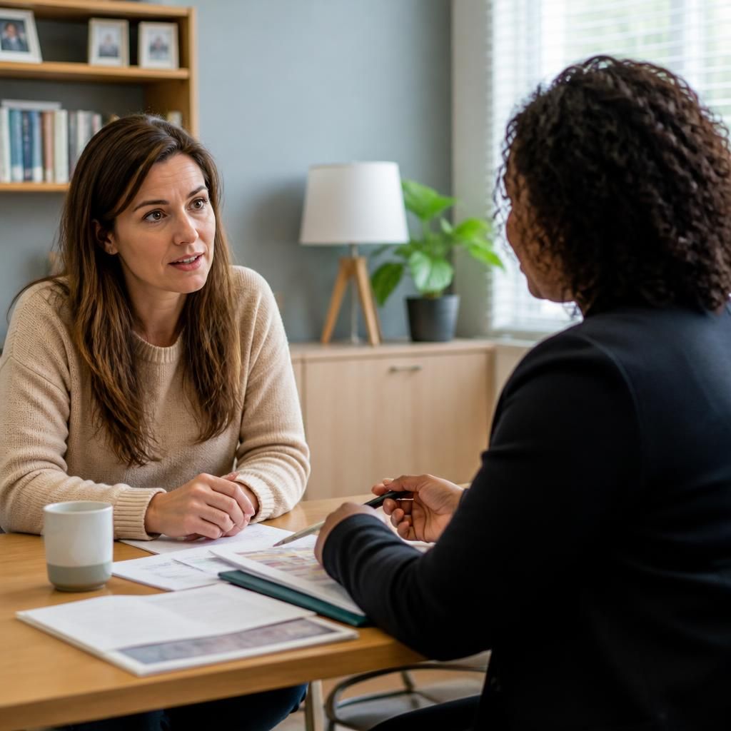 Foster carer discussing placement options with a social worker