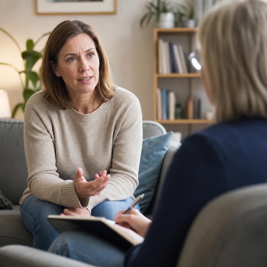 Foster parent speaking with a therapist during a counselling session