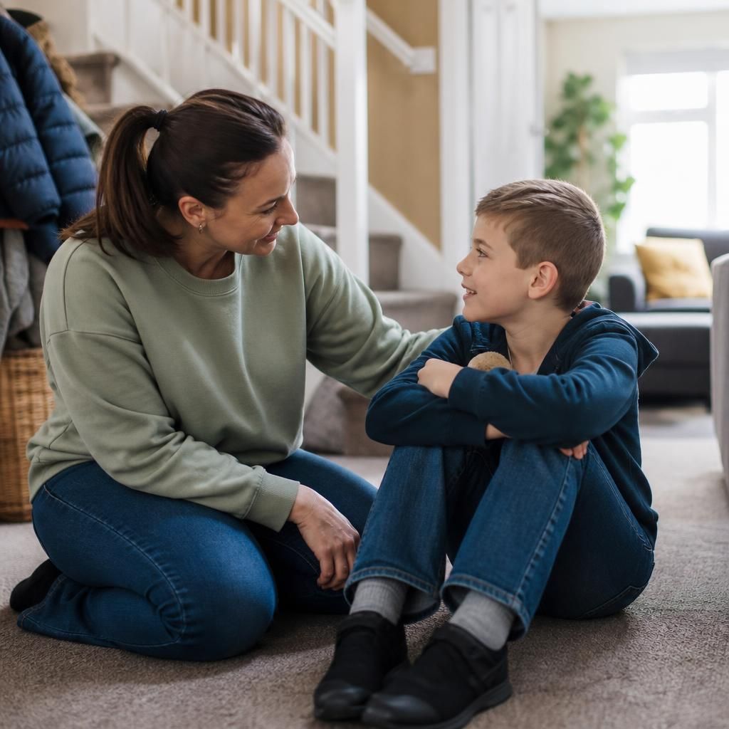 Foster carer helping a child settle into a welcoming home