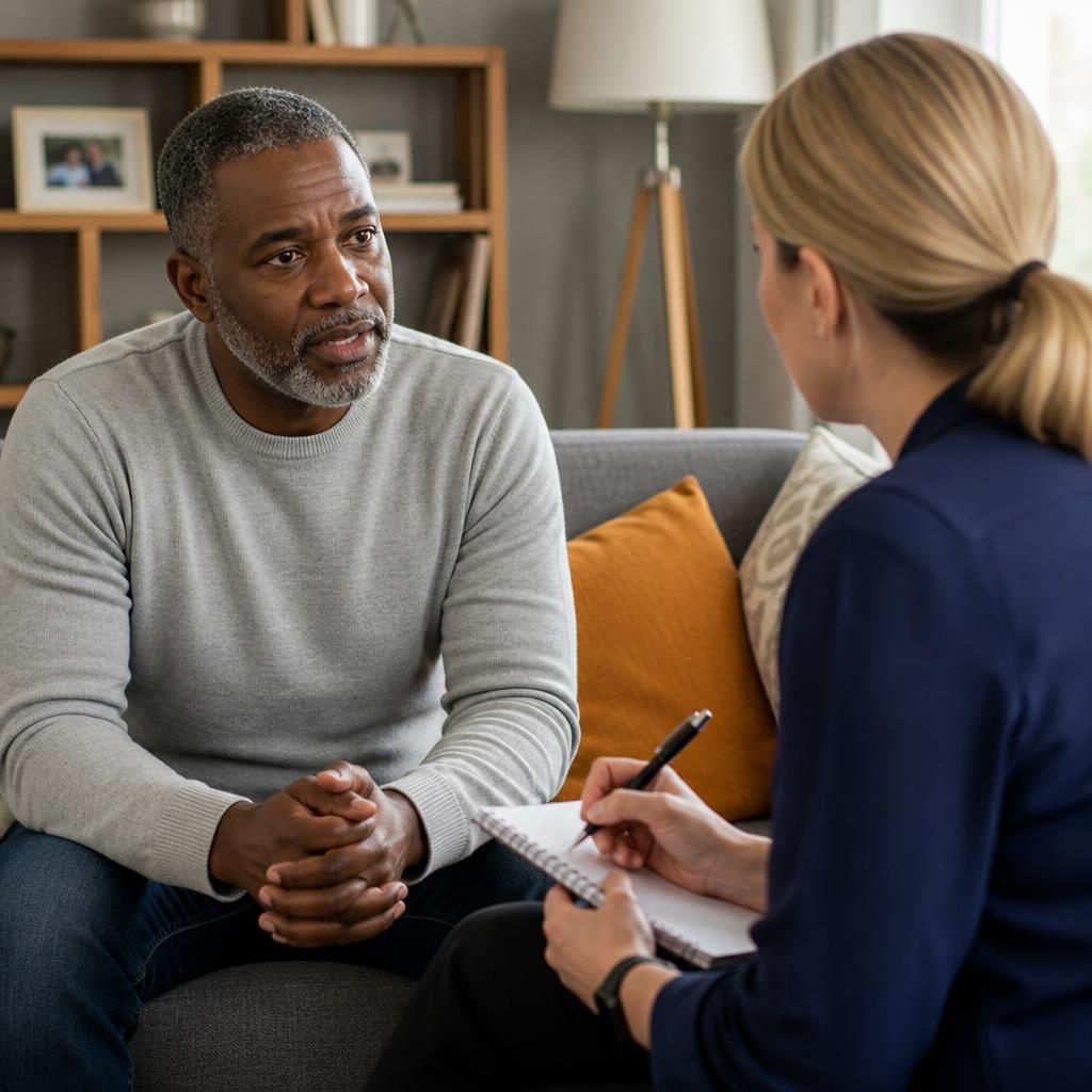 Kinship foster carer speaking with a social worker at home