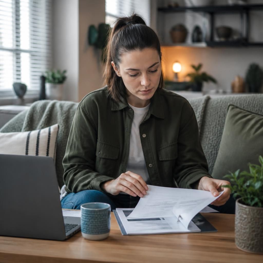 Single foster carer reviewing a care plan at home