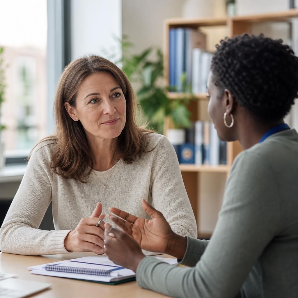 Prospective foster carer discussing eligibility with a fostering professional