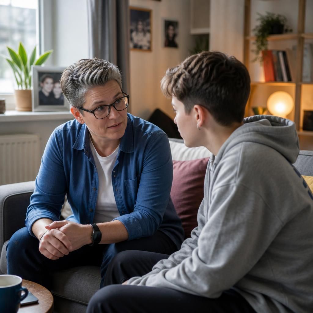 Foster carer speaking privately with a teenager at home