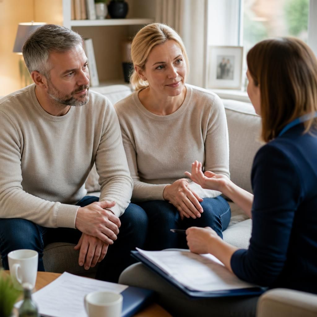 Foster carer discussing placement options with a social worker