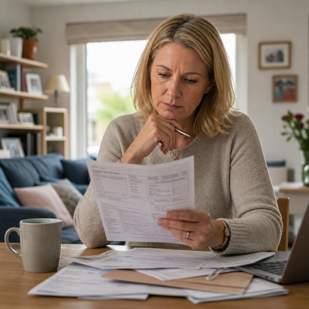 Foster carer reviewing council tax documents at home