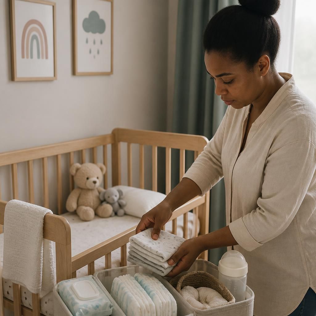 Foster carer preparing a safe cot and essential supplies for a newborn