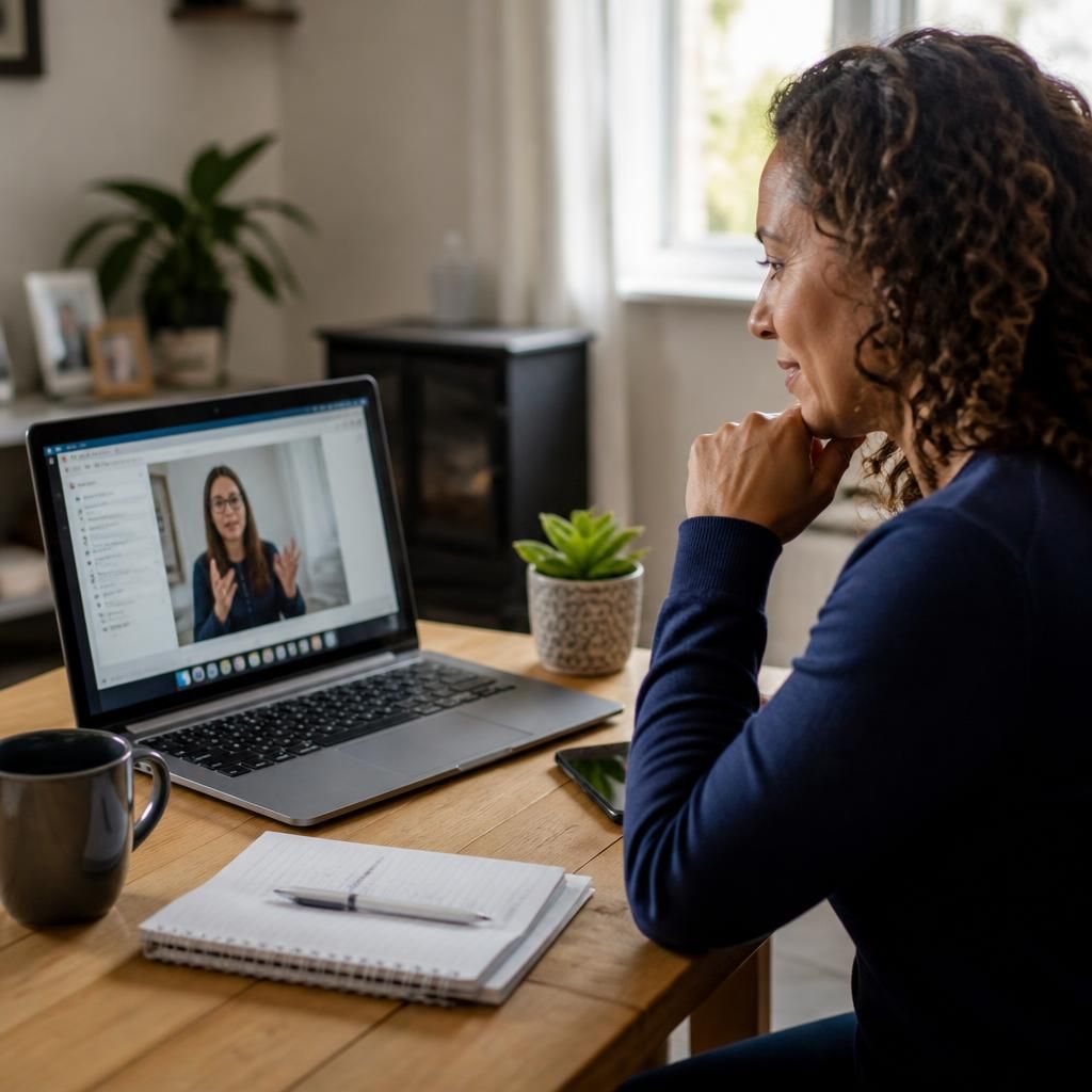 Foster carer completing an online training course at home