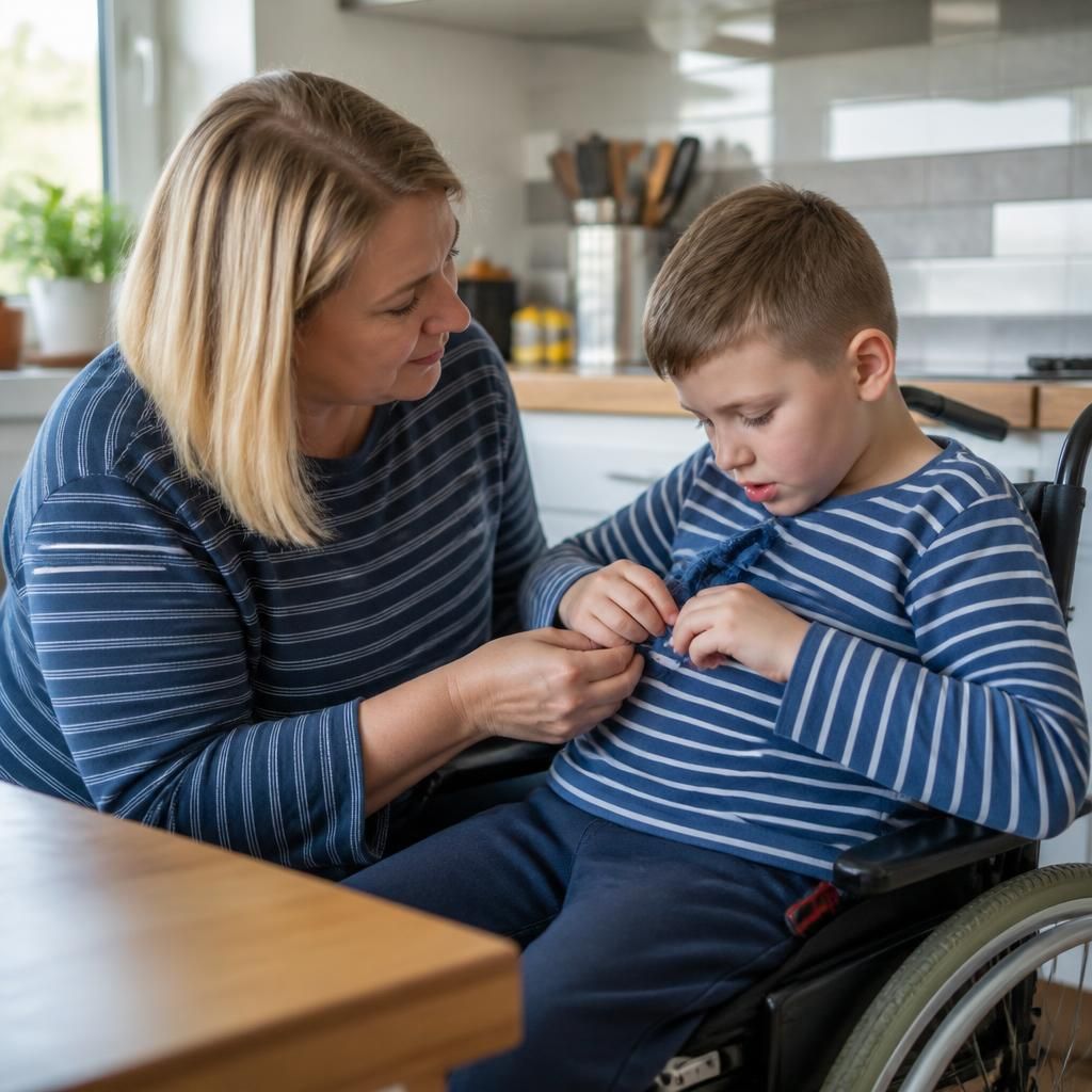 Foster carer helping a child with everyday activities at home