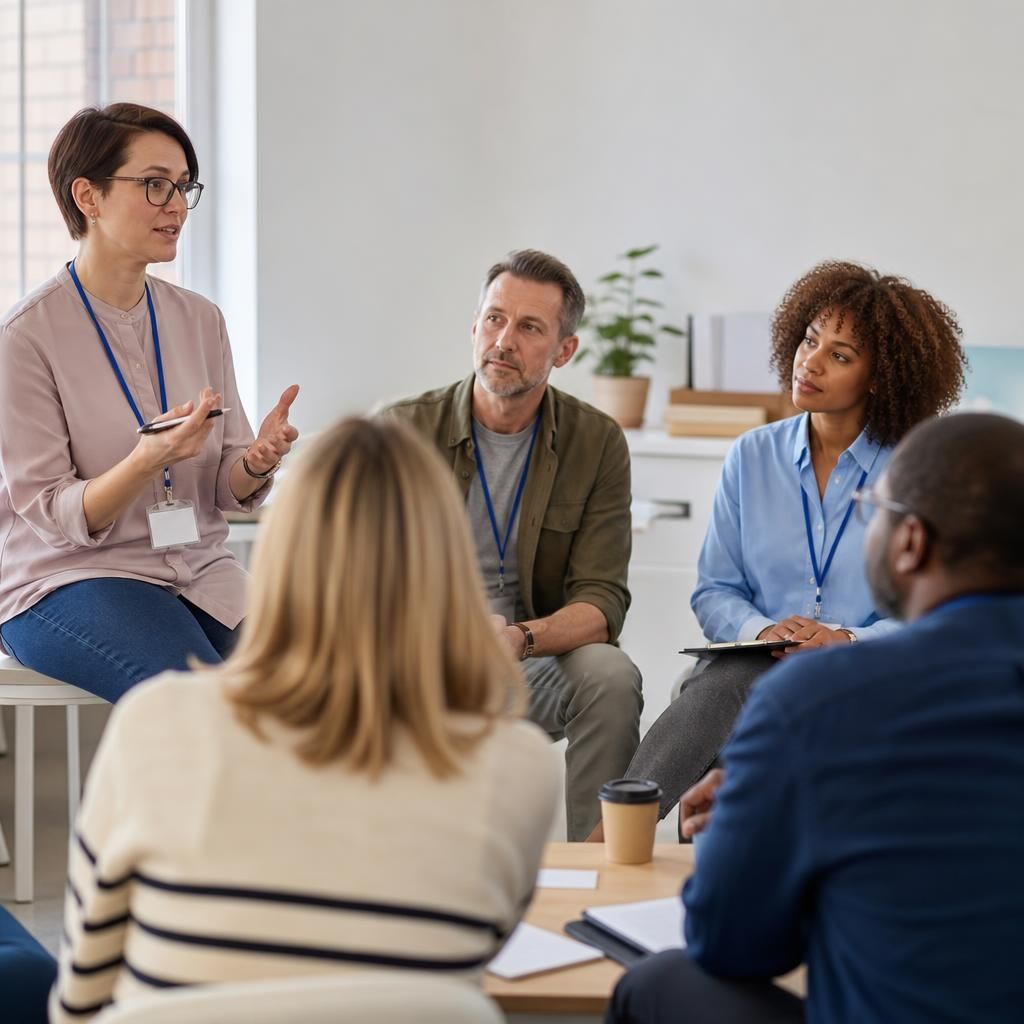 Foster carers taking part in a training discussion with a facilitator